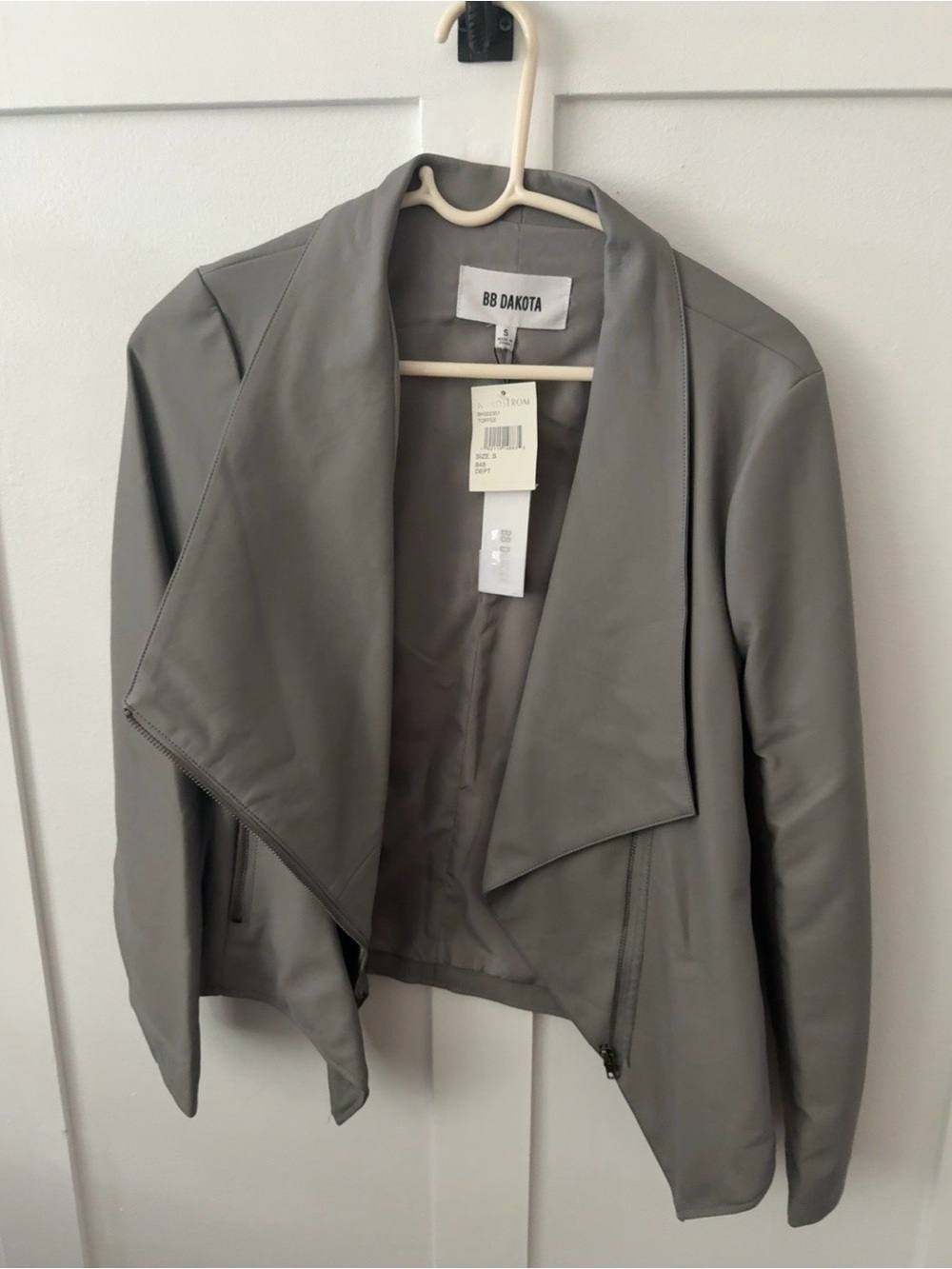 BB Dakota Gray Faux Leather Waterfall Jacket